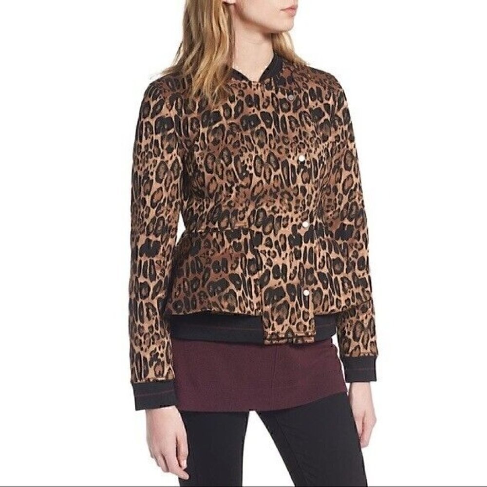 Trouve Jacket Size XS Women's Leopard Print Peplum Long Sleeve Shades Of Brown - Picture 2 of 8